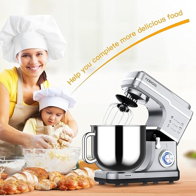 7.5 QT Stand Mixer, 10-Speed Tilt-Head Electric Dough Mixer with Stainless Steel Bowl, Includes Dough Hook, Wire Whisk, and Beater, with Splash Guard for Home Cooks, Silver