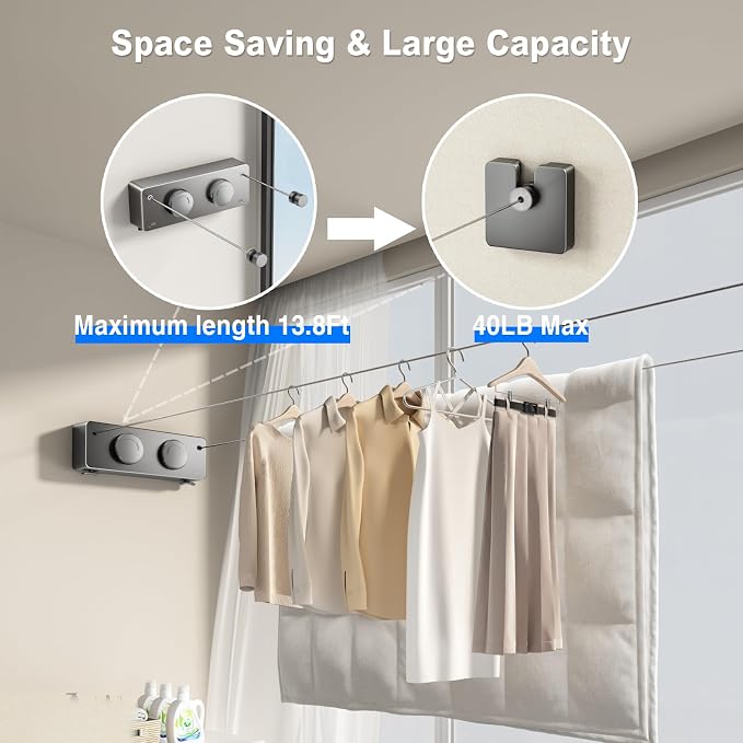 MUSTORN Retractable Clothesline Indoor, Non-Sagging Twin Clothes Line - Image 2