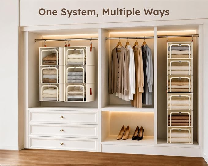 4-Tier Modular Hanging Closet Organizer Shelves, 2+2 Modular Design, Vertical - Image 2