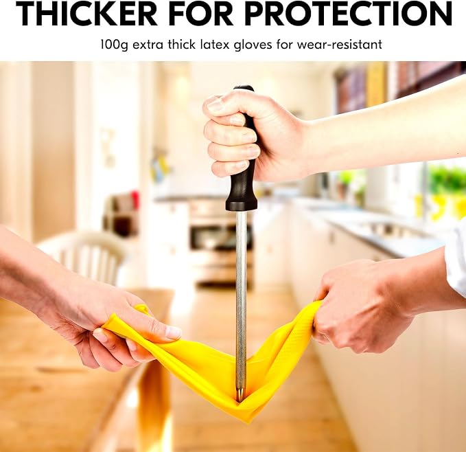 Vgo...Latex Reusable Household Gloves, Cleaning Gloves, Long Cuff | yellow - Image 4