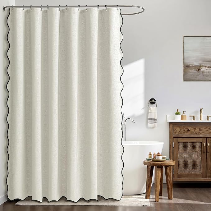 MIULEE Birch Scalloped Linen Shower Curtain 72x72 Inches - Image 3