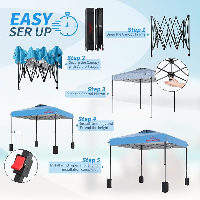8x8 Pop Up Canopy, Easy Up Canopy Tent, Heavy Duty Tents for Parties, One Person Set Up Event Tent, Turquoise