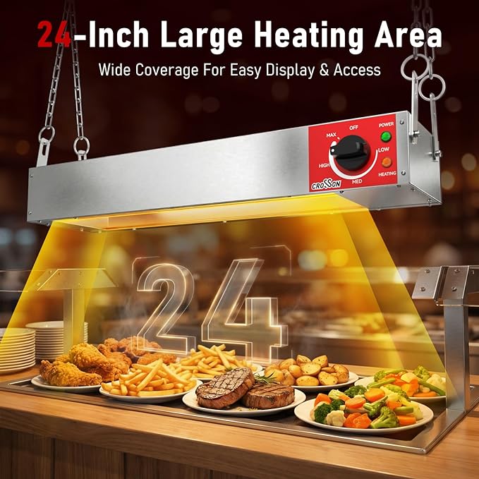 Electric Food Warmer with German EGO Thermostat - 24 Inch Large Heating Area, Dual Installation Options, 500W Energy-Saving, Easy Operation for Buffets & Parties