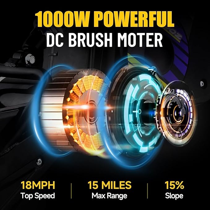KOOZ HP112E 36V 1000W Electric Dirt Bike for Kids, 3 Speed Modes Teen Electric Motorcycle Up to 18 MPH & 15 Miles Long-Range, Dual Suspension & Disc Brake, 16" Sturdy Tire for Kids Teenagers