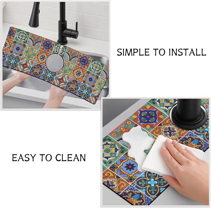 Mexican Ceramic Tile Kitchen Sink Splash Guard Faucet Mat, Faucet Non-slip - Image 4