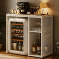 Homieasy Mini Fridge Cabinet Stand with Power Outlet, Coffee Bar Cabinet with Mini Fridge Space, Bar Stand with Microwave Shelf with Wine Rack for Kitchen, Dorm, White