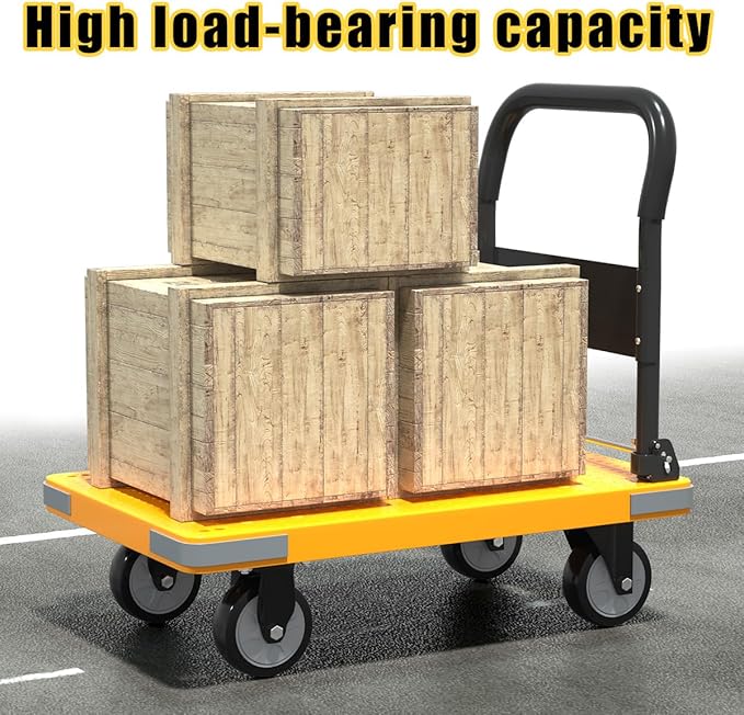WUD Push Cart, Folding Mobile Platform Trolley,Thickened and Reinforced, 360° Swivel Wheels,28.3 “L x 18.9 ”W, 440 lb. Yellow Dolly cart with Wheels