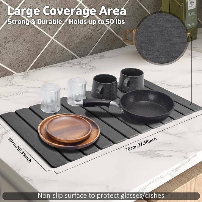 Foldable Stone Dish Drying Mat, 2 Pack Super Absorbent Diatomaceous Earth Bath - Image 4