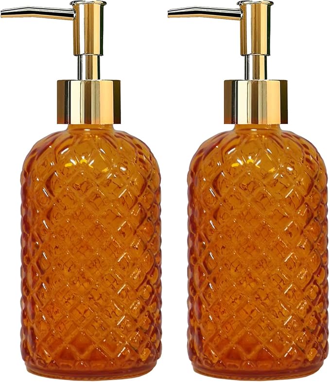 YYTSGG Orange Glass Soap Dispenser, 2 Pack | Bathroom Hand Dispenser, Lotion by YYTSGG