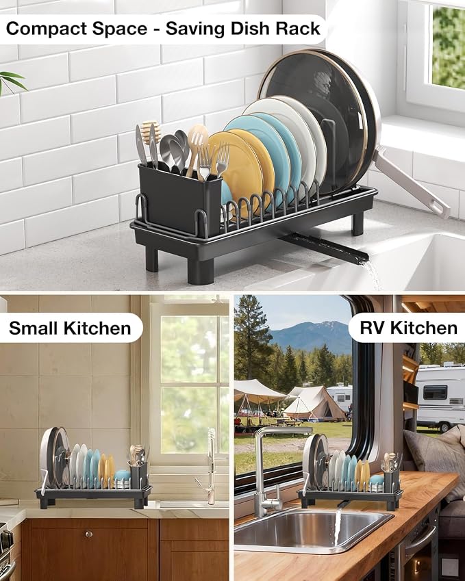 Small Dish Drying Rack with Drainboard, Compact - Image 8