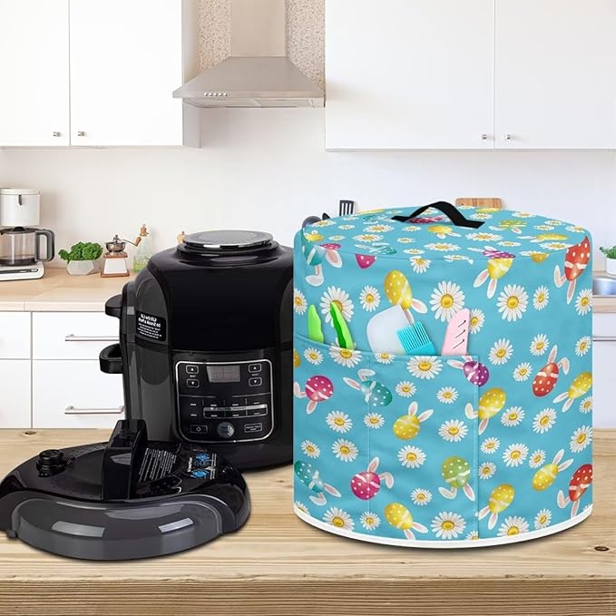Dust Cover with Pocket for Instant Pot,Rabbit Daisy Rice Cooker and Air Fryer, Round Pressure Cover Dust-Proof Stain Resistant Electric Appliance Cover Easy to Clean