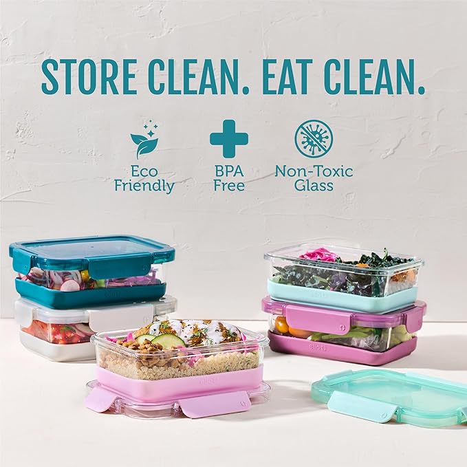 Ello Duraglass Refresh 3.4 Cup Meal Prep Containers, Garden Goals | Glass meal - Image 2