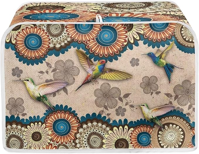 Aztec Hummingbird Flower Print Toaster Cover 2 Slice Dust Fingerprint Protection Waterproof Soft Toaster Dust Cover