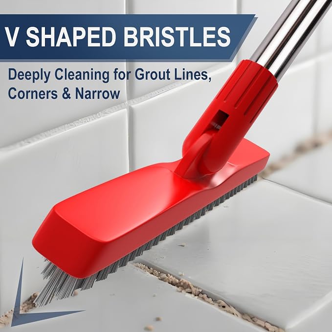 2 Pack Grout Brush with Long Handle, Swivel Cleaning Grout Line Scrubber - Image 3