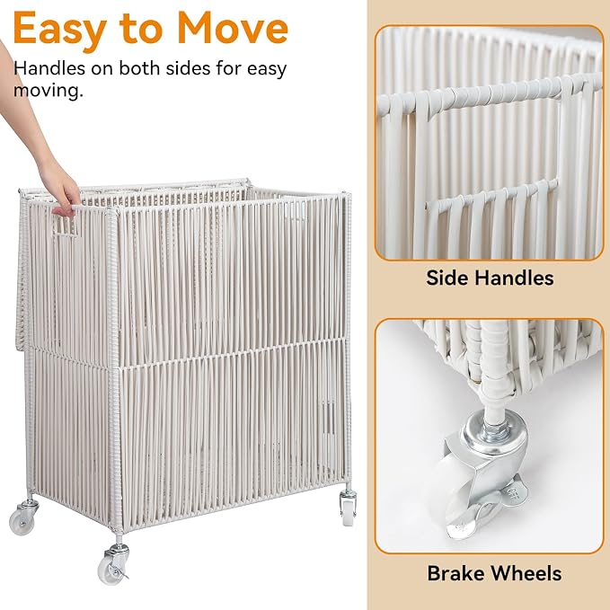 WOWLIVE Rolling Laundry Basket Wheels, Handwoven Laundry Hamper - Image 6
