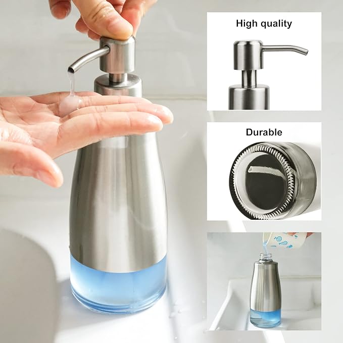 AUMIO 2-Pack Soap Dispenser Set, Brushed Nickel & Black - Image 4