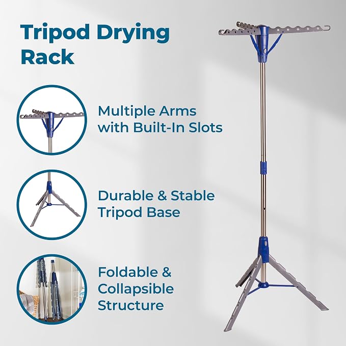 Honey-Can-Do 64-Inch Steel Tripod Clothes Drying Rack, Foldable Collapsible - Image 4