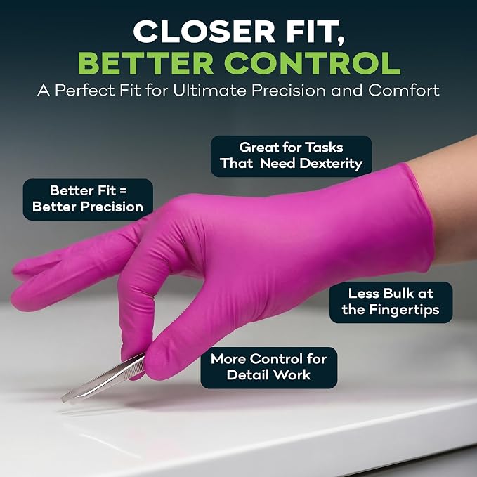FifthPulse Fuchsia Hot Pink Nitrile Disposable Gloves -3 Mil Medical Exam - Image 9