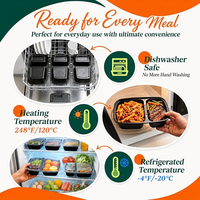 Glotoch 100 Pack32oz 2-Compartment Meal Prep Containers - Image 4