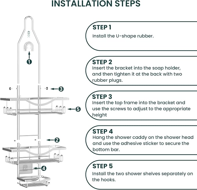 REINHARDT Adjustable Shower Caddy Hanging Over Shower Head - Image 8