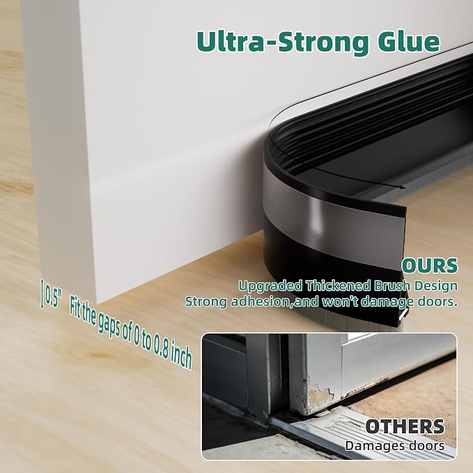 Door Draft Stopper with Brush, 1 Pack | Self Adhesive Weather Stripping - Image 2