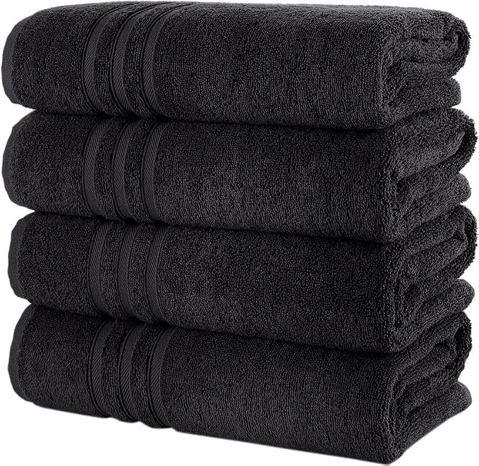 Hawmam Linen Black Bath Towels 4-Pack - Image 4
