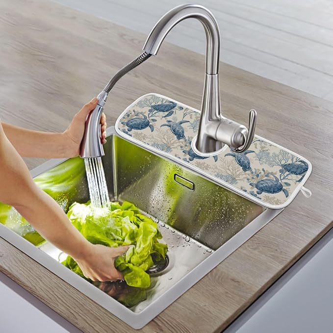 Line Art Turtles Starfish Coral Sink Mat - Image 9