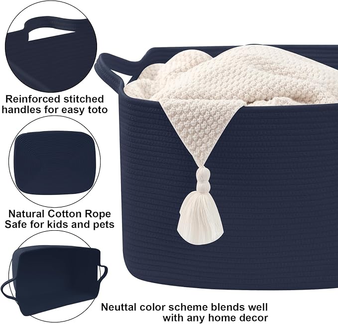 96L Woven Laundry Basket with Handles, Extra Blanket Basket - Image 3