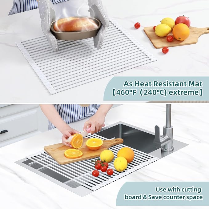 Ohuhu Over Sink Dish Drying Rack, 17.6" W x 15.4" L Roll Up Dish Racks Kitchen - Image 5