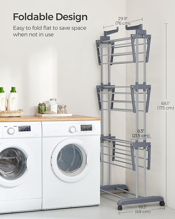 SONGMICS Clothes Drying Rack 4-Tier, Foldable Laundry Rack, Steel | Indoor - Image 7