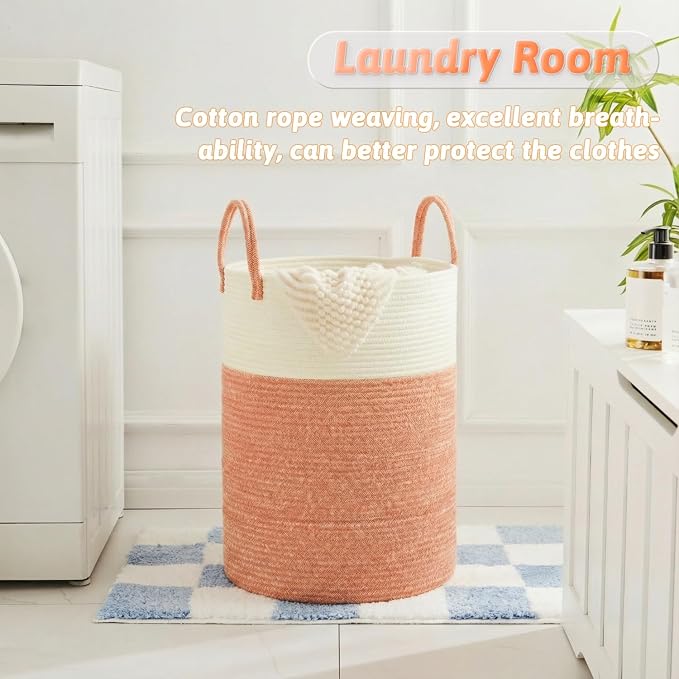 Laundry Basket, Woven Cotton Rope Laundry Hamper, 100L - Image 5