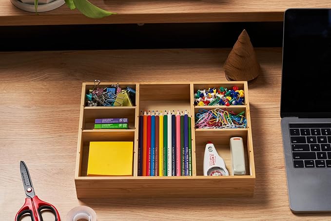 Bamboo Desk Drawer Organizer, Wood Junk Organizer Tray - Image 5