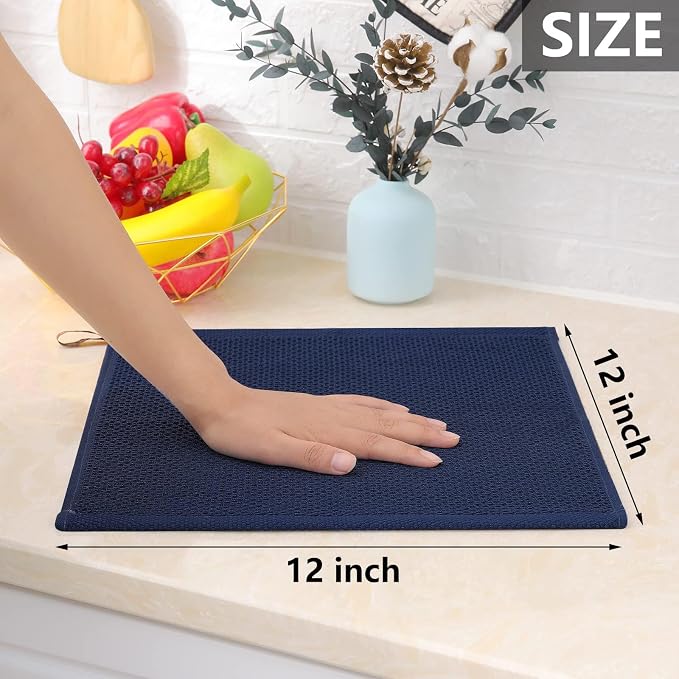 Homaxy 100% Cotton Waffle Weave Kitchen Dish Cloths 6-Pack, Dark Navy | 12 x 12 - Image 5