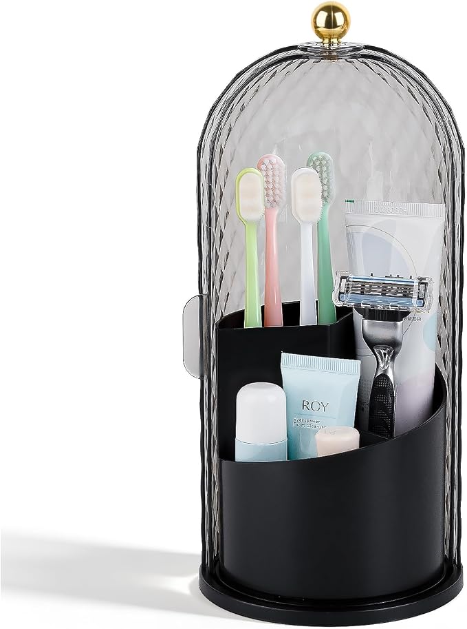 Toothbrush Holder with Cover for Bathroom Countertop, Toothpaste, Self Draining by rejomiik