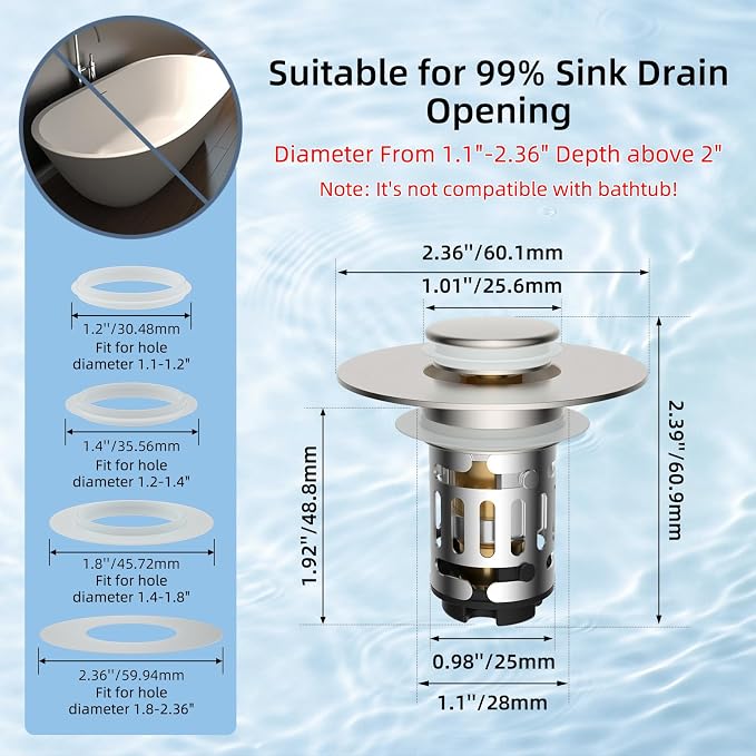 Hibbent 2 PCS Upgraded 3 in 1 Bathroom Sink Drain Strainer, Pop Up Stopper | - Image 8