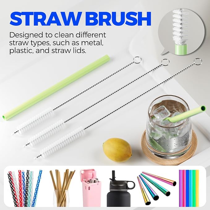 Holikme 6 Pack 4 in 1 Cup Lid Cleaning Brush 3 Straws Bottle Brush, Olive | 4 - Image 5