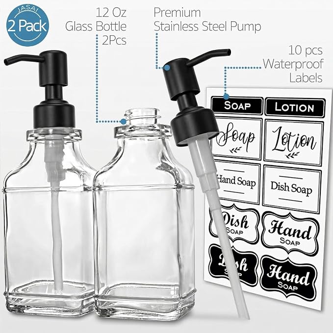 JASAI 2Pack Hand & Dish Glass Soap Dispenser - Image 3