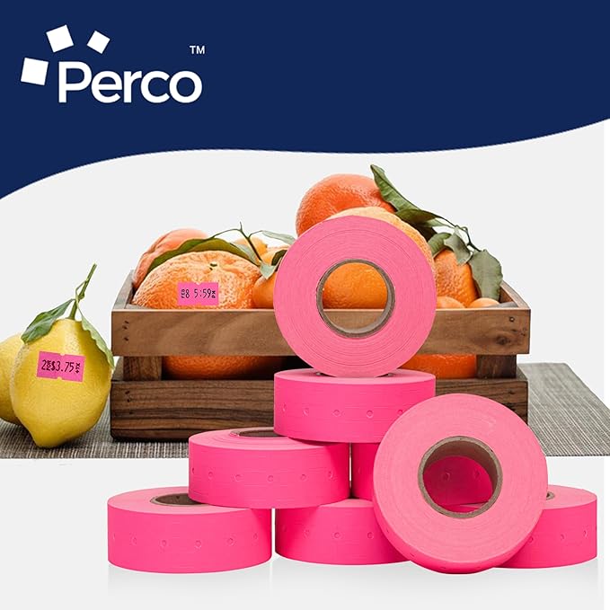Perco 1 Line Fluorescent Pink Labels - Case of 30 Sleeves, 240,000 Blank Pricing Labels for Perco Lite, X, Plus and Pro 1 Line Price and Date Guns