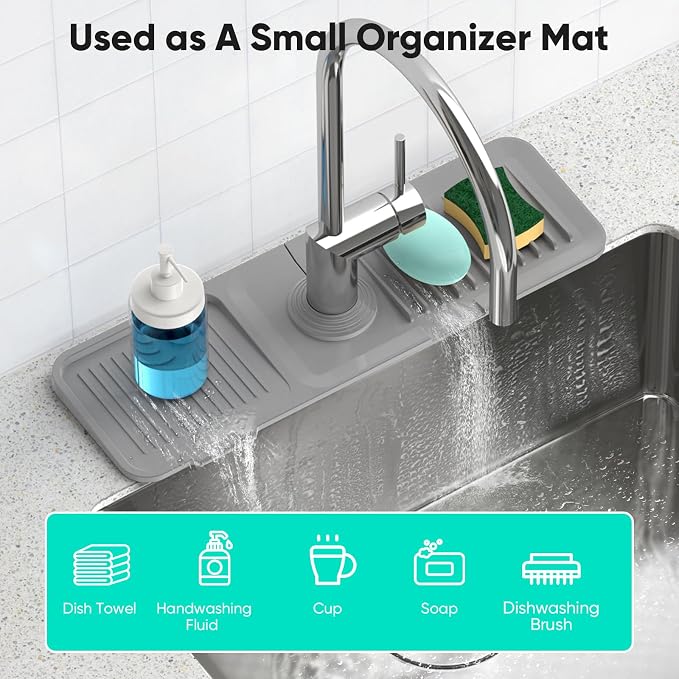 17.7'' Faucet Mat for Kitchen Sink Kitchen Sink Splash Guard Silicone Kitchen - Image 6