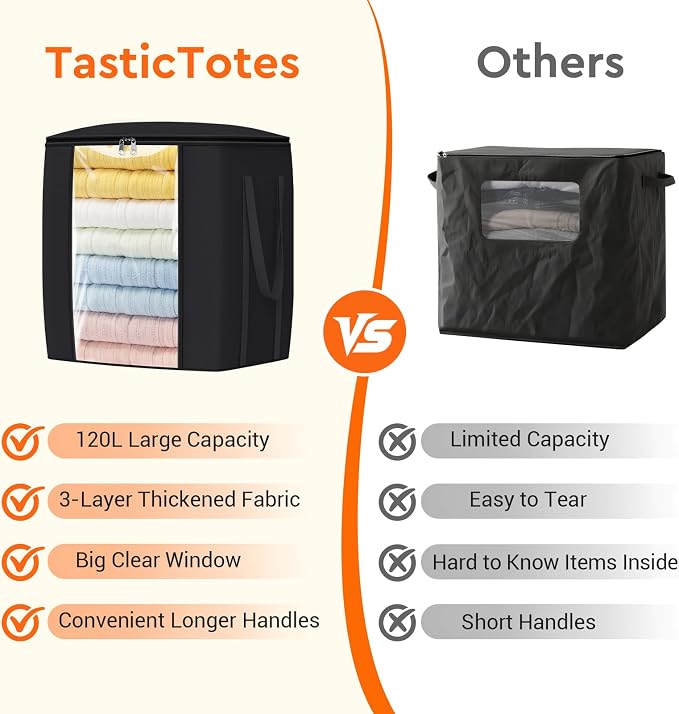 TasticTotes 120L Extra Large Blanket Clothes Storage Bags, 2 Pack | Foldable - Image 5