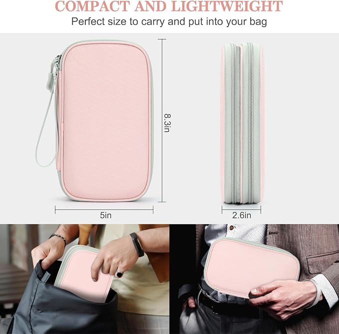 FYY Electronic Organizer, Travel Tech Pouch Bag, Light Pink | Wrist Strap - Image 2