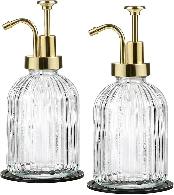 SheeChung 12oz Clear Glass Liquid Soap Dispenser, 2 Pack | Elegant Hand Soap by SheeChung