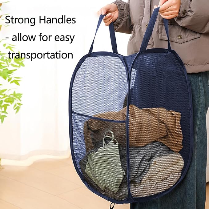 Foldable Clothes Basket Mesh Pop Up Laundry Hamper - Image 3