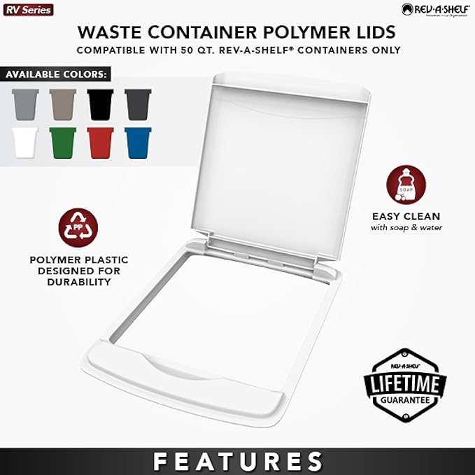 Rev-A-Shelf 50 Qt Under Sink Garbage Can Lid for Base Kitchen & Bathroom Cabinet, Replacement Plastic Trash Bin Lid Only, Champagne, RV-50-LID-12-1-40