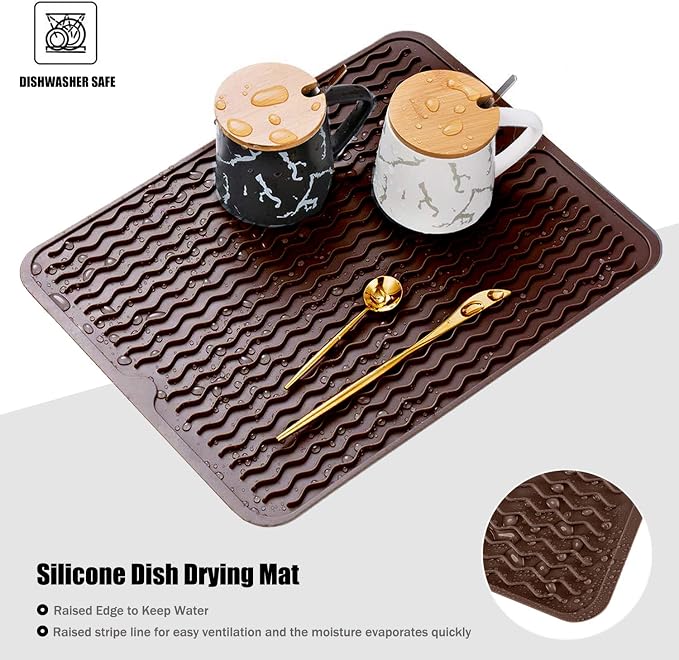 Silicone Dish Drying Mat, Non-Slip Easy Clean Sink Mat, Large Heat-resistant - Image 3