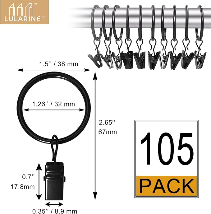 105 Pack Curtain Clips with Rings 1.26" Interior Diameter, Metal Drapery Ring - Image 2