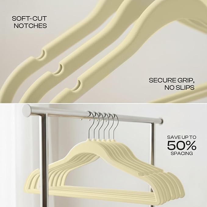 Utopia Home Velvet Hangers, 20 Pack, Ivory | Luxury Non-Slip Slim Pant & Coat - Image 3