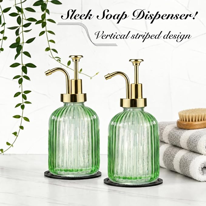SheeChung 12oz Green Glass Liquid Soap Dispenser, 1 Pack | Elegant Hand Soap - Image 3