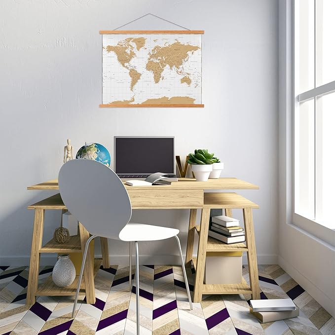 FALAMON Magnetic Poster Hanger Frame, 28x22 28x40 28x30 Teak Wood Magnet Poster Frame for Posters, Prints, Photos, Pictures, Maps, Scrolls, and Canvas Artwork