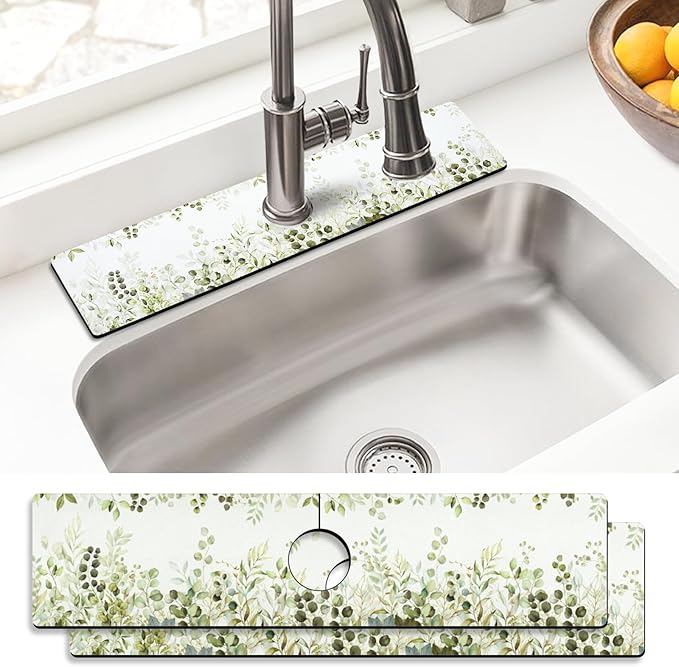 Sink Faucet Absorbing Mat, 2 Pack Drying Mat Around Faucet Sink Splash Guard by BathtubMat